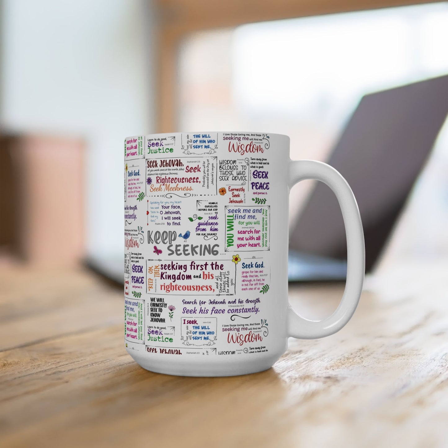 Keep Seeking Ceramic Mug - Motivational Scriptures