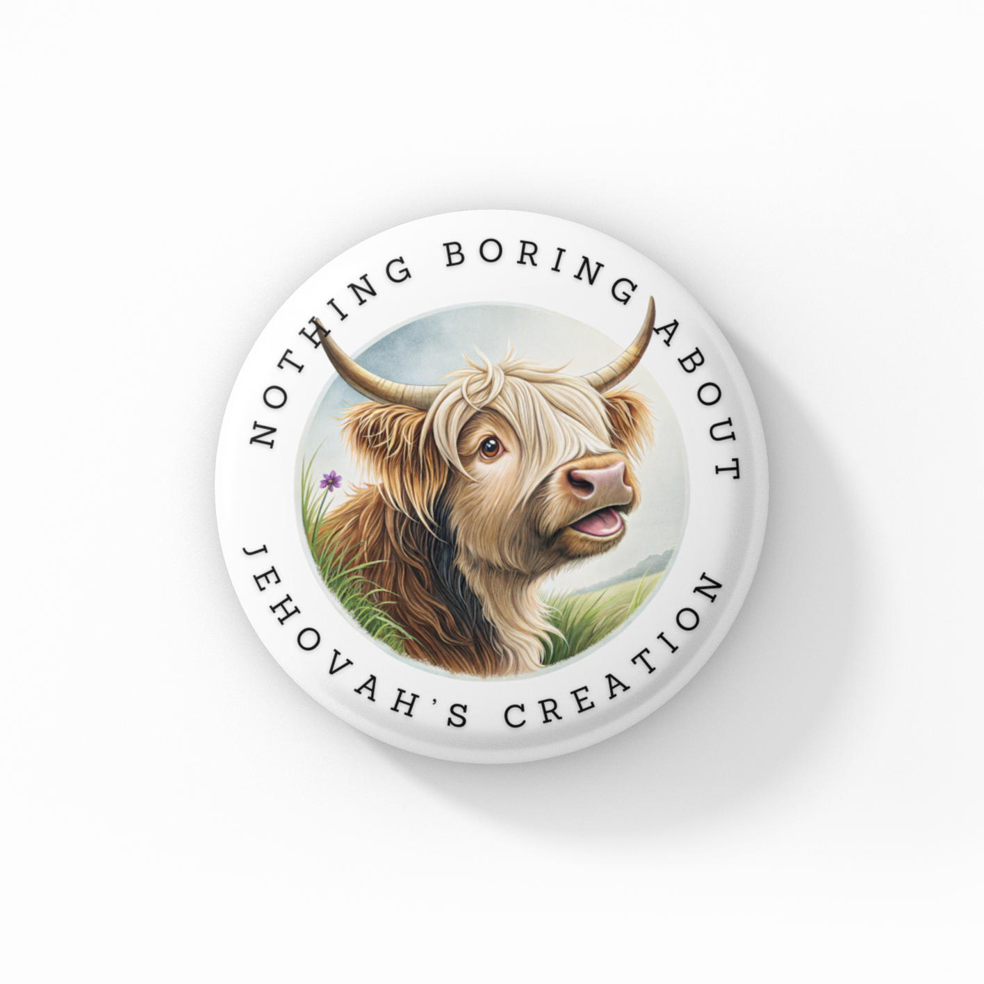 Hattie the Highlander button pin