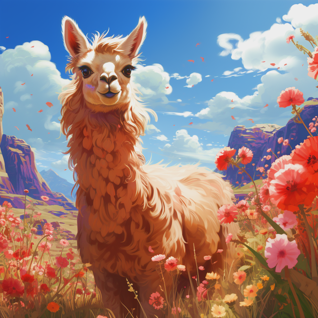 llama and flowers cartoon
