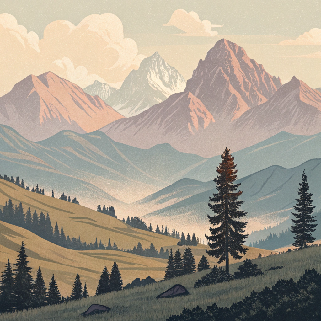 Retro Mountain Landscape